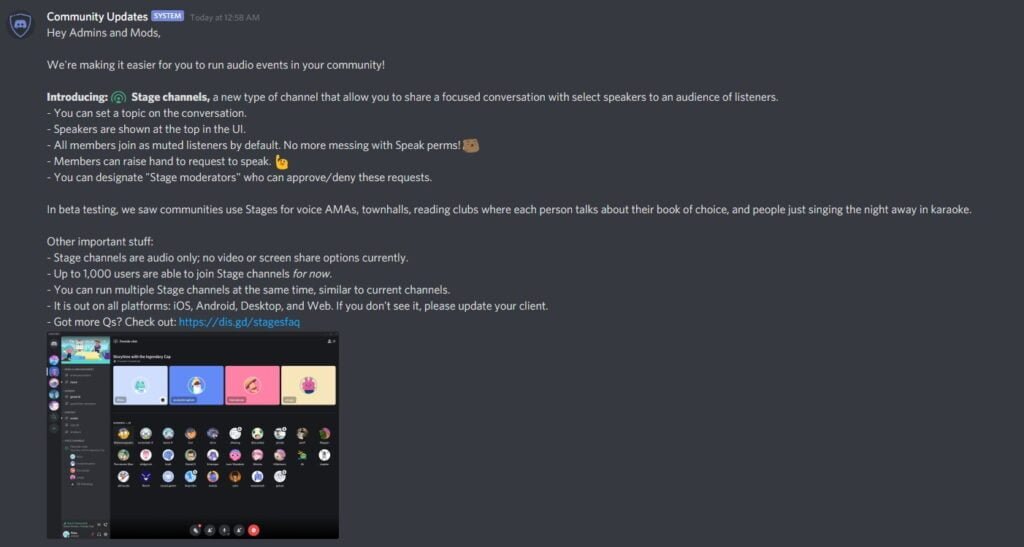 Stage Channels Feature details by Discord Community