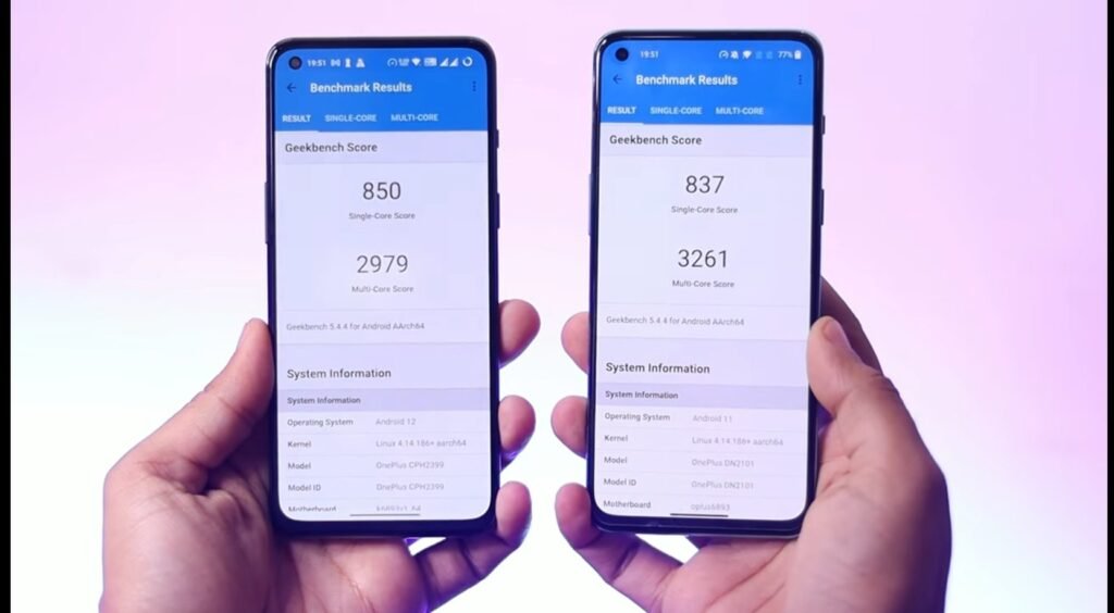 Nord 2T 5G vs Nord 2 phone: GeekBench Single core and multi core score Nord 2T 5G vs Nord 2 phone: GeekBench Single core and multi core score