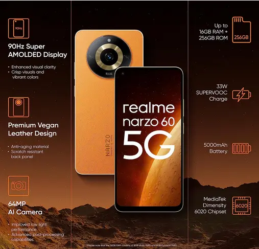 Realme Narzo 60 5G smartphone key highlighting features and specifications