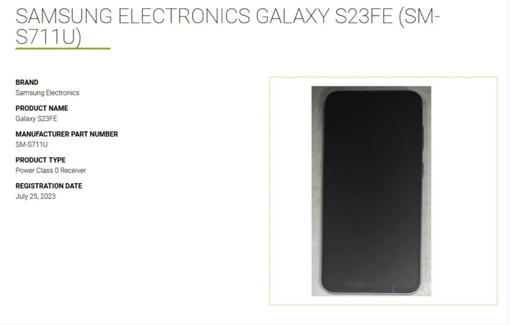 The upcoming Samsnug phone, Galaxy S23 FE spotted on the Wireless Power Consortium (WPC) website