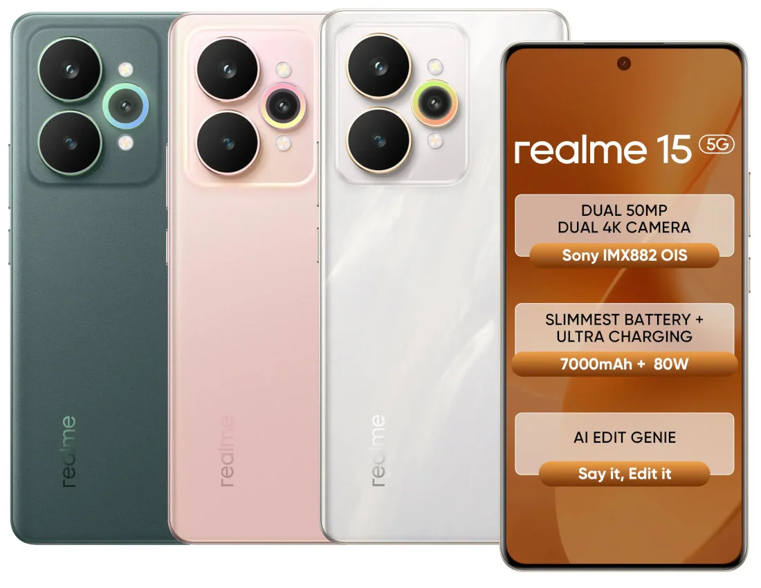 GwodCixW0AEriTQ OnePlus Nord CE5 vs Realme 15: Realme mid-range smartphone color options
